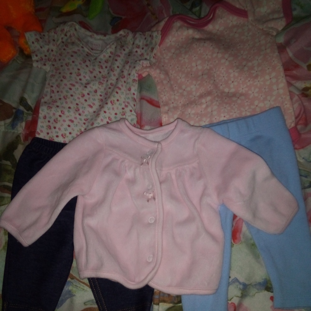 2/$20 2 newborn baby girl outfits and sweater